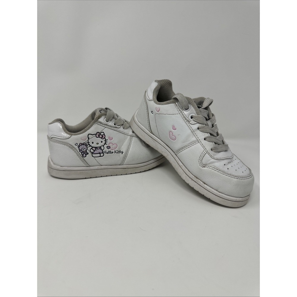 Hello Kitty White Sneakers Pink Hearts Tennis Shoe Kids Size 12
